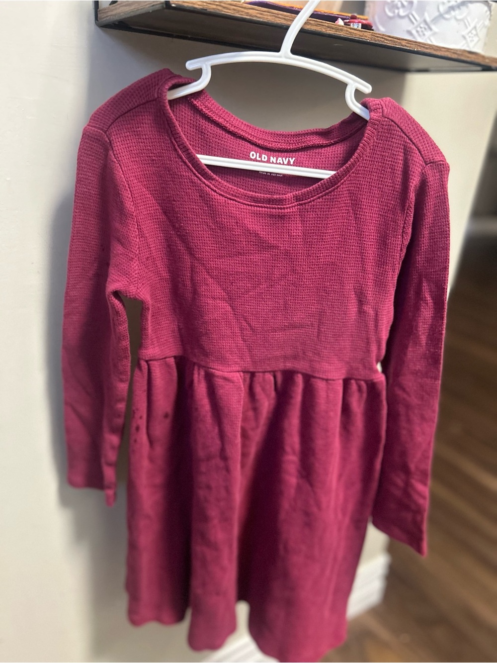 Old Navy Girls' Long-Sleeve Raspberry Knit Dress - waffle knit size 5